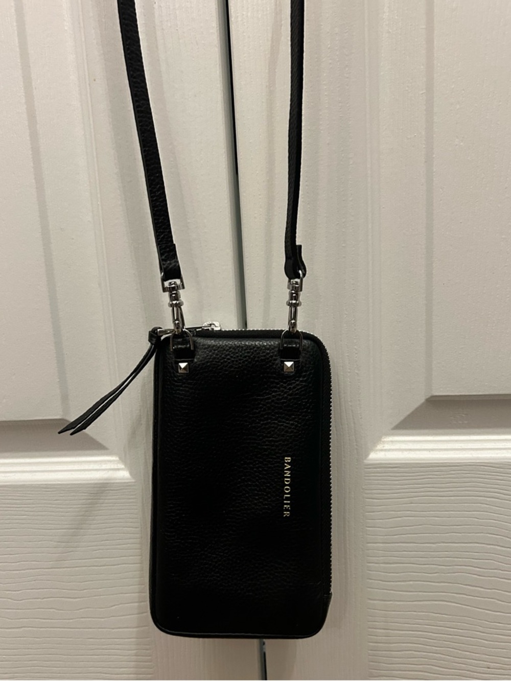 Bandolier Black Pebbled Leather Crossbody Phone Wallet - Picture 7 of 9